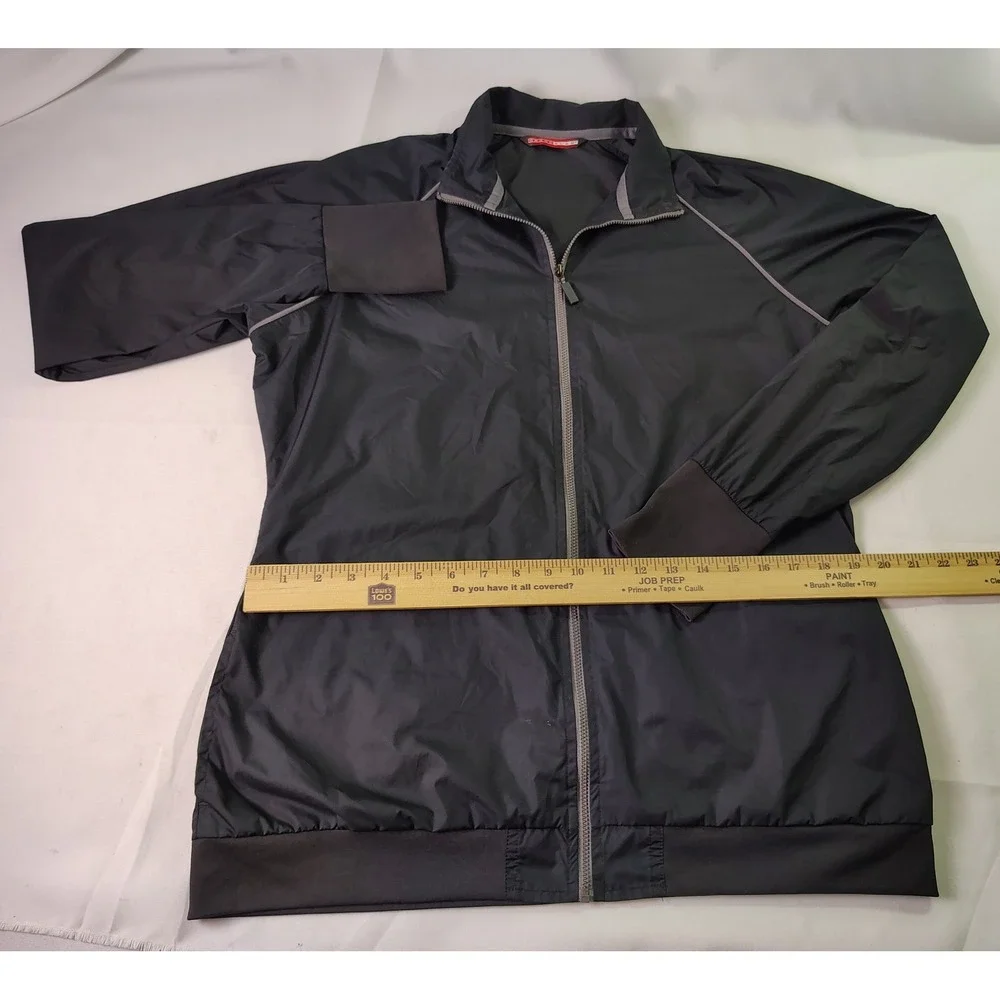 Grand Slam Men Windbreaker Jacket Sz L Black Full Zip Mock Neck Thumbholes Golf